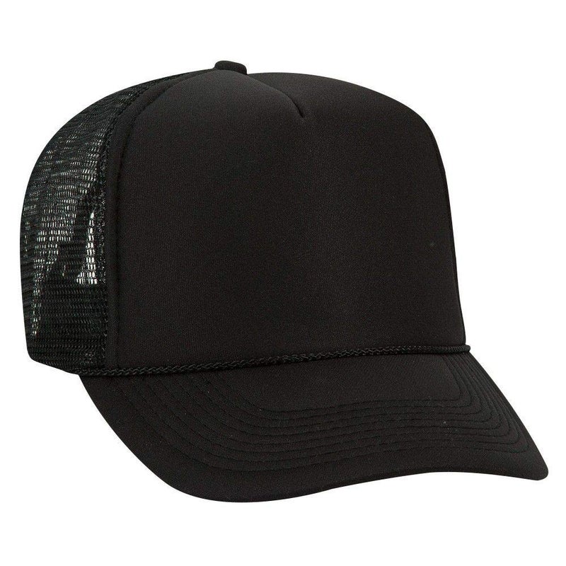 Otto Polyester Foam Front 5 Panel High Crown Mesh Back Trucker Hat - Black - Image 1